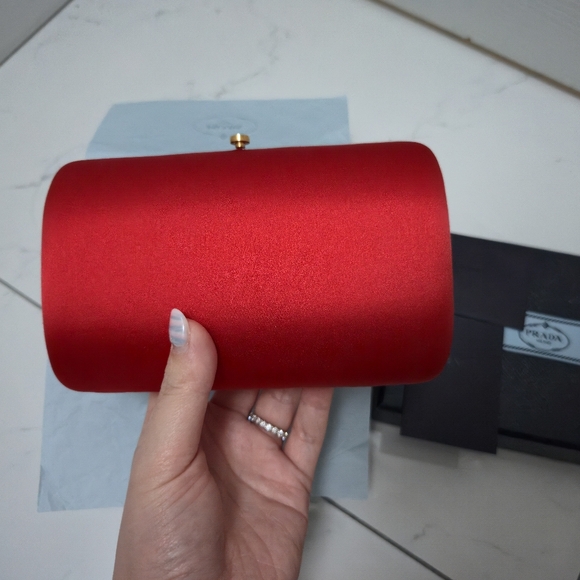 BNIB Authentic Prada Red Satin Box Clutch Bag - Picture 7 of 13